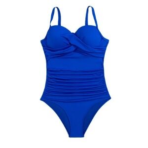 Liz Claiborne Sapphire Blue Ruched One Piece Swimsuit Adjustable Straps Size 22W
